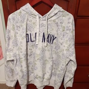 Old Navy, womens hooded floral sweatshirt, size XXL, grey/navy blue, EUC